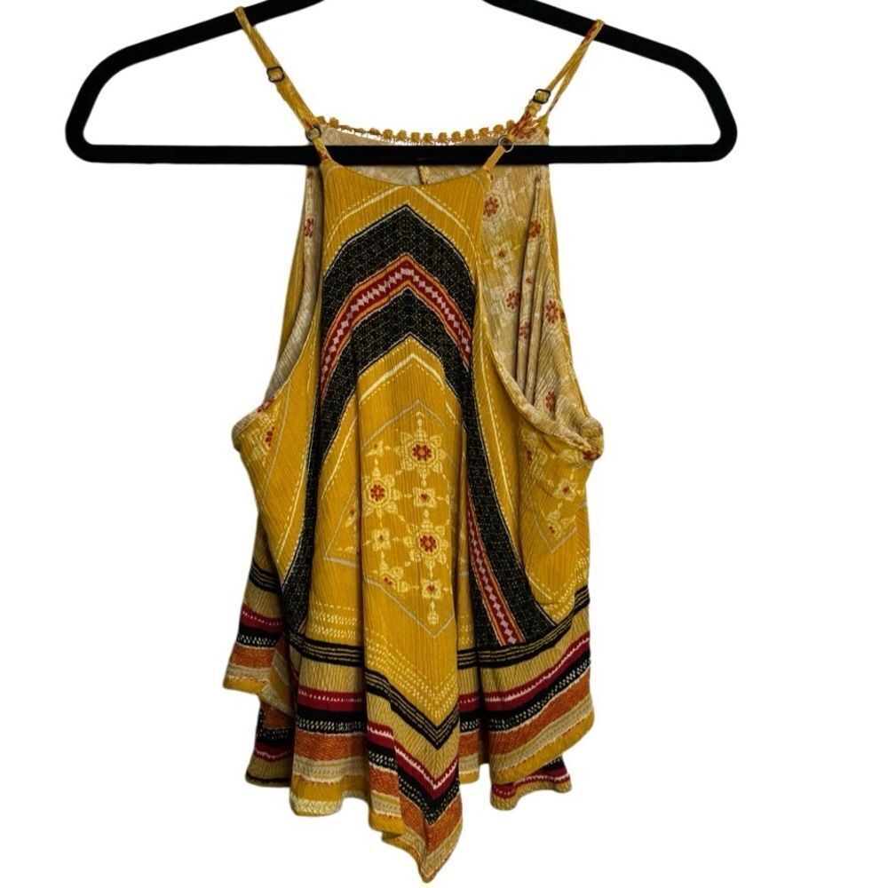 CoCo and Jaimeson High Neck Flowy Boho Tank Top Yellow Size Small - Picture 2 of 3